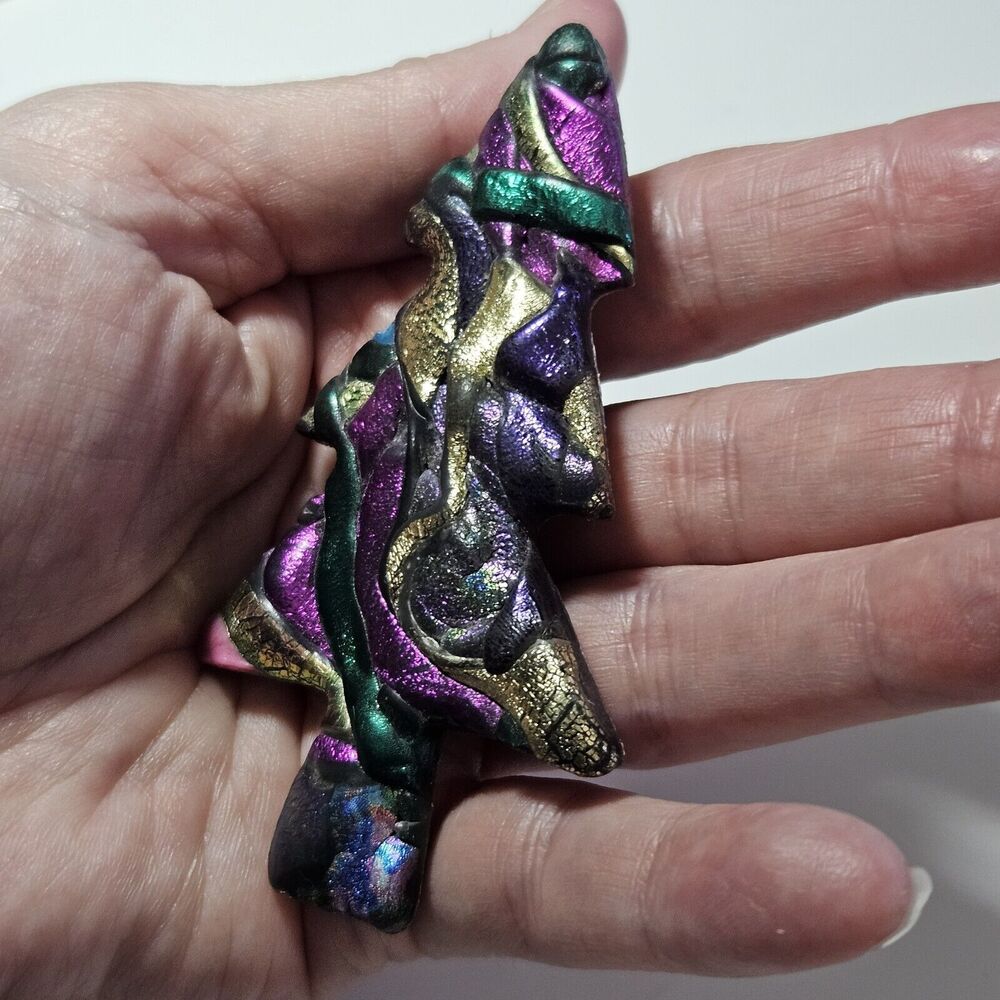 *Sale* Diana's Artistic Boho Swirly Purple, Gold And Green Christmas Tree Brooch - Picture 2 of 9